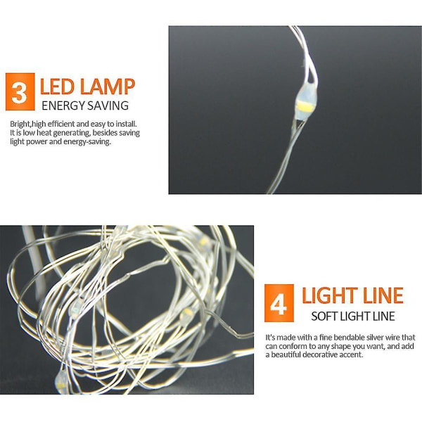 5m 50 LED 3AA Batteri Silver Wire String Ljus Fairy Lamp