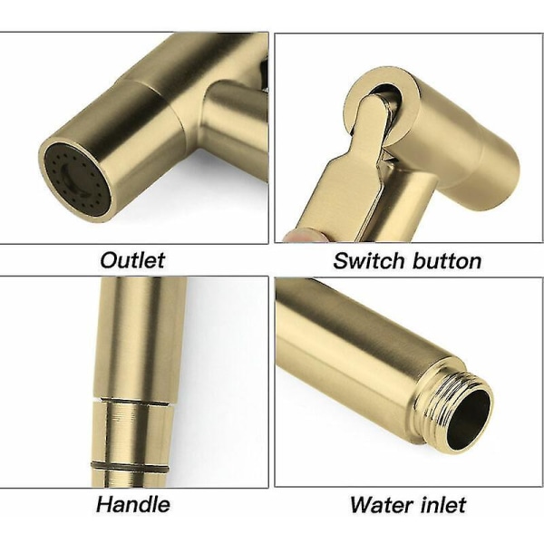 Kryc-spraymunstycke WC Enstycke I Rostfritt Stål, Bidet Spray Kit, WC Spray Munstycke Kran (guld)