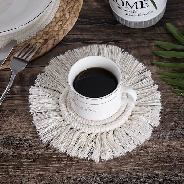 Håndvævet Coasters Placemat, Rund Vævet Coaster, Boho Mat Kaffe Drikke Øl Kande Bord Ikke-Skridsikker Varme