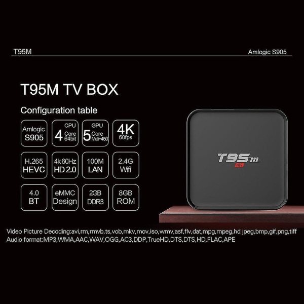 T95m TV Box EU Android5.1 S905 1080p Full HD 4k 2,4g Wifi