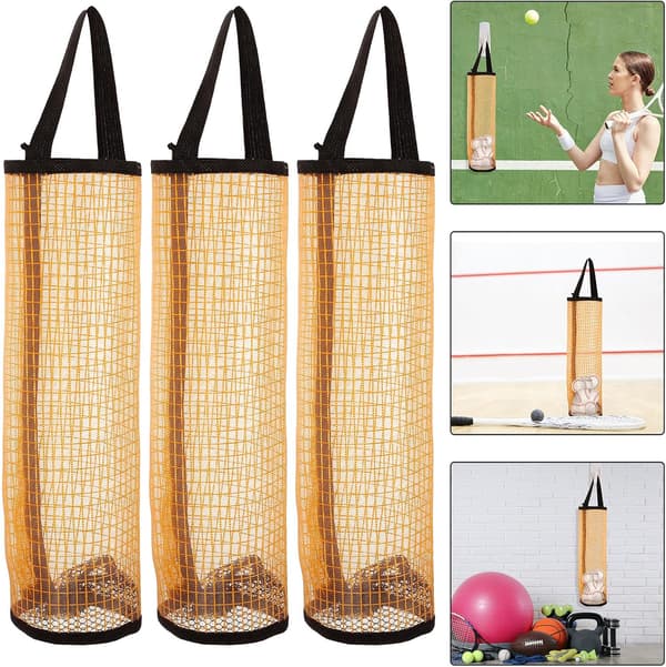 3 stk. store net-tennisboldopbevaringsposer til vægmontering, gule sæt