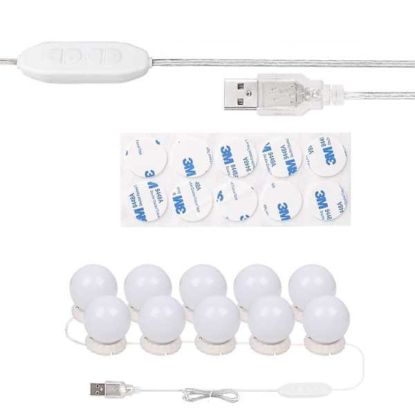 LED USB Makeup Spejl Lys Pære Forfængelighedslys 10 Pærer Kit