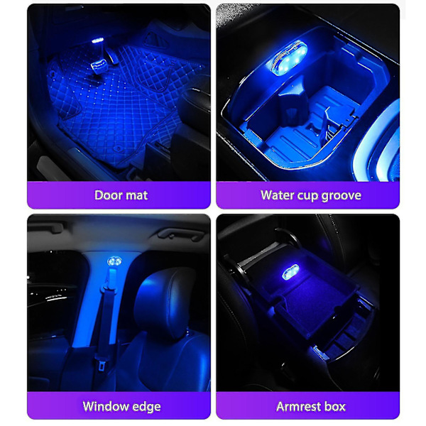 Indvendig LED-sensorlampe til bil - Berøringskontakt, Mini USB-opladning (farverig)
