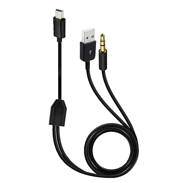 Gullbelagt USB-ladekabel til Mini B hann & 3,5 mm plugger lydkabel 100 cm Black