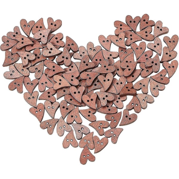 100 stk Trehjerte-knapper Hjerte-malingknapper 2 hull Sy Scrapbooking-knapper For DIY Sy Håndverk Laging For Valentinsdag, Morsdag-y