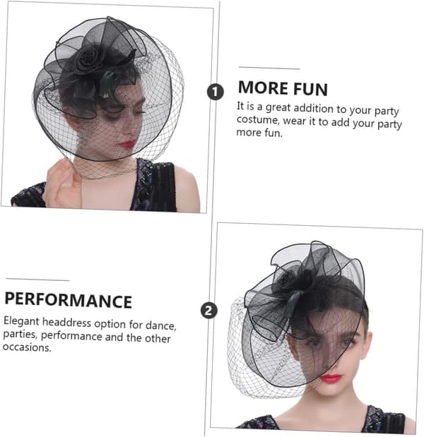 Blomster Fascinator Hår Hodeplagg Elegant Gass Hodeplagg for Jenter Kvinner Fest Svart
