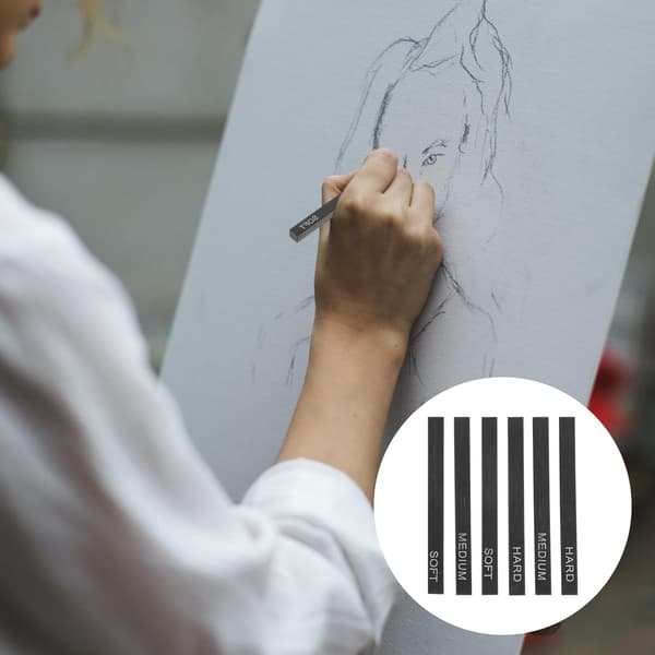 6 stk. sorte kulstænger tegnesæt til studerende og kunstnere