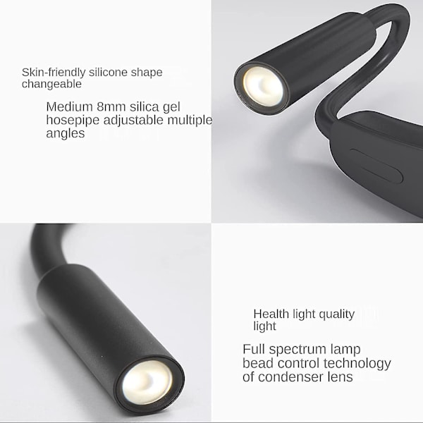Led Bogelampe, Halslæselampe, Sengelæselampe, 2 Lysstyrke Niveau Gave