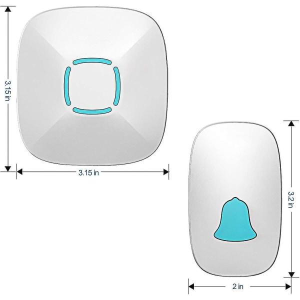 Trådløs ringeklokke, 1000 fot/300 m avstand bærbar radiorekkevidde med 36 ringeklokker, ingen batterier kreves for mottaker, blå/hvit (1 sender + 1