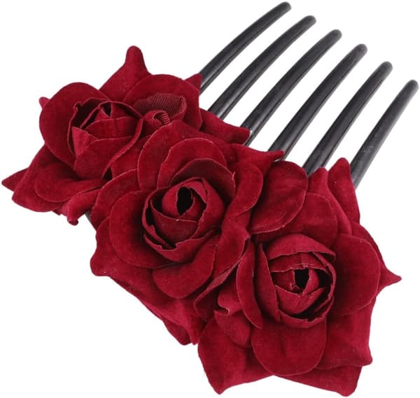 Rose Hårkam Blomster Hårkam til Kvinder Simulation Blomster Hovedbeklædning Vin