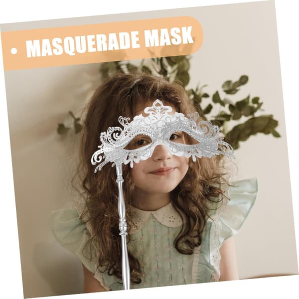 Silver maskeradmask med pinne för kvinnor Elegant halvansiktsdesign
