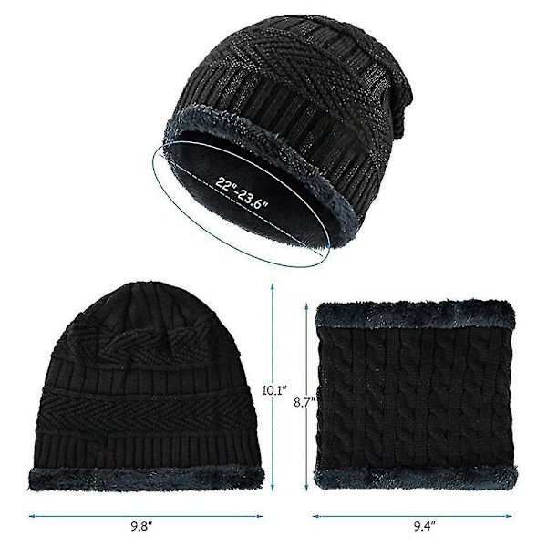 2-pack Vintermössa & Halsduk Set - Varma, Plåsterade, Tjocka Stickade Mössor - Perfekt Som Present