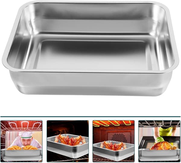 Serveringsbrett i rustfritt stål, stekepanne, rektangulær, elegant metall, ikke lett å deformere
