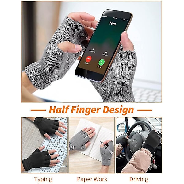 2 Par Halvfingervantar, Fingerlösa Vintervantar, Stickade Vantar För Män
