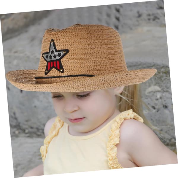 Barn Stråhette Solhatt Sommerhatter for Jenter Bred Brem Khaki Motedesign Enkel å Pakke Solbeskyttelse