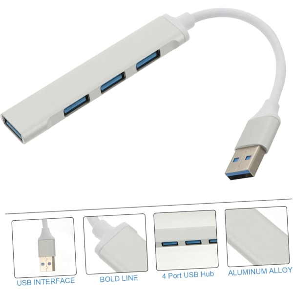 USB-hubb 4 Portar USB Förlängningssplitter Aluminiumlegering Datahubb USB3.0 Datoradapter Överbelastningsspänningsskydd