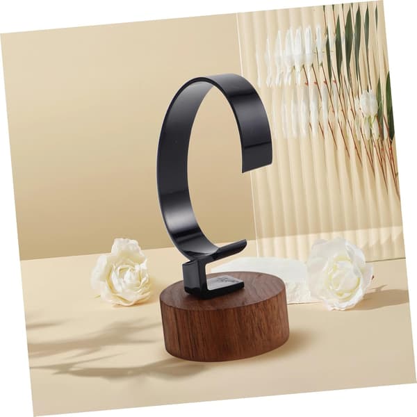 Svart valnötsträbas Akryl C-ring Klockhållare Minimalistisk Armbandsdisplayställ