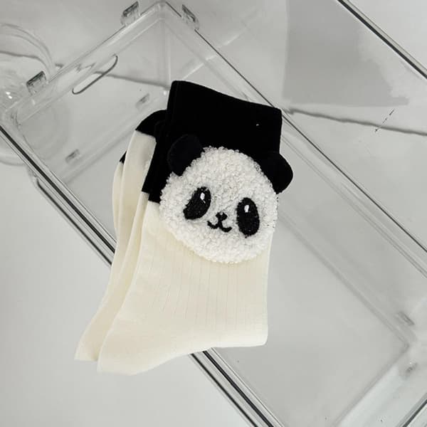 Panda Sokker Bomuld Dame Mellemlange Søde Sokker Sort og Hvid Farveblok