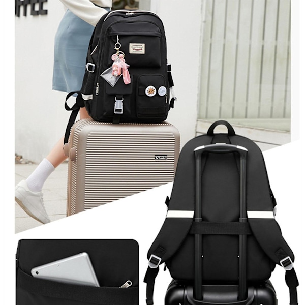 Sööt Nylon-reppu Matkareppu Rento Opiskelijan Päiväreppu Koululaukku Kirjalaatikko Black