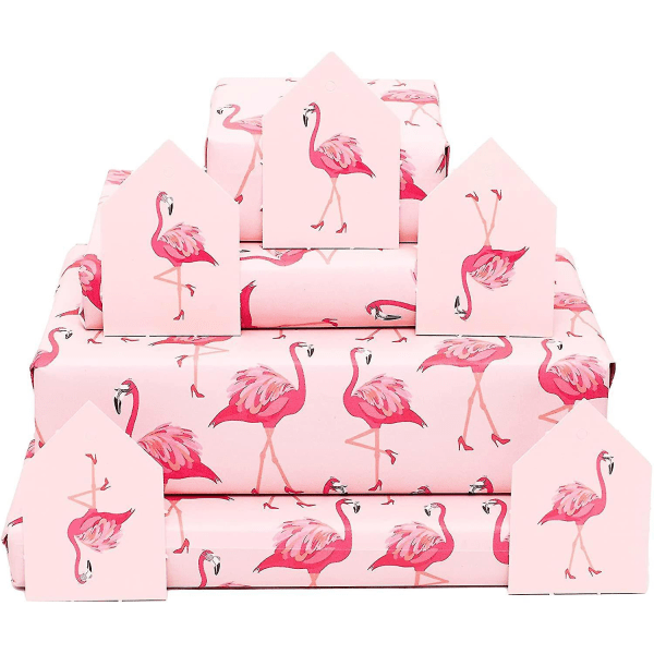 Pink Flamingo indpakningspapir 6 ark