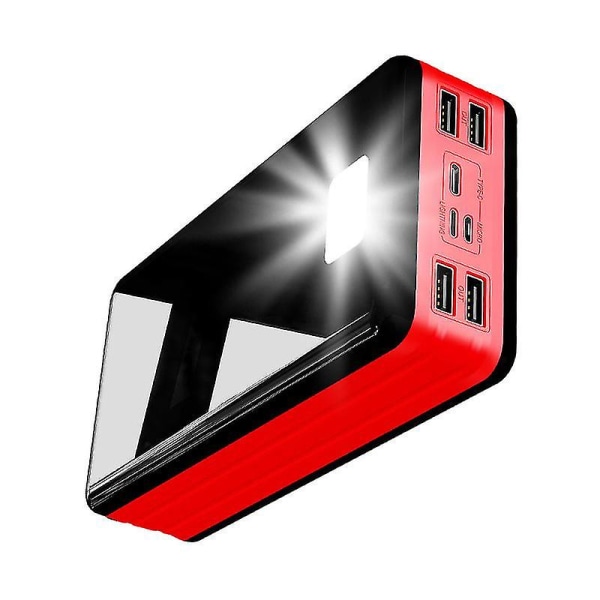 30000mah Powerbank med 4 Porte - Indbygget Lommelygte - Ekstern Nødstrømsbatteri Batterilader Charger1pcs-sort rød