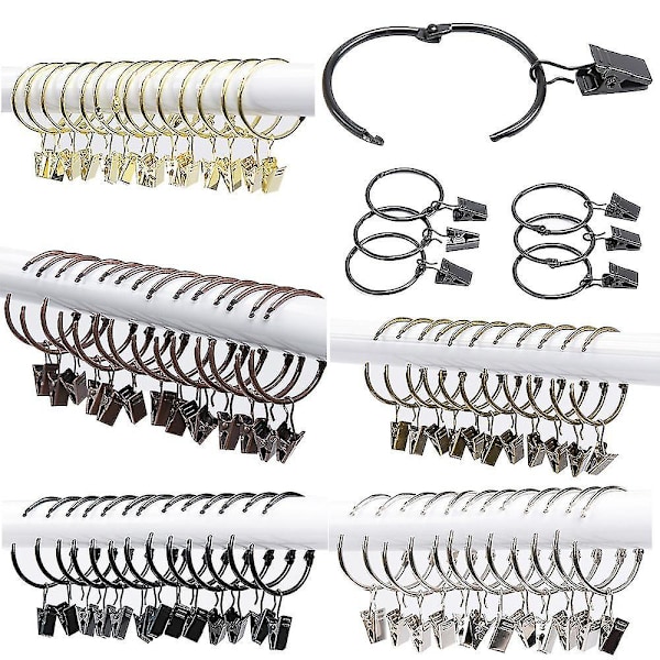 40 stk Gardinringer Klips Gardinstang 38mm Dusj Metall