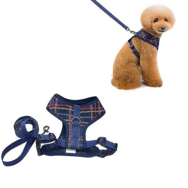 Husdjurstillbehör koppel Set Hundsele Hundväst Husdjurskoppel Brace Bröstband Spänne Design Blue L