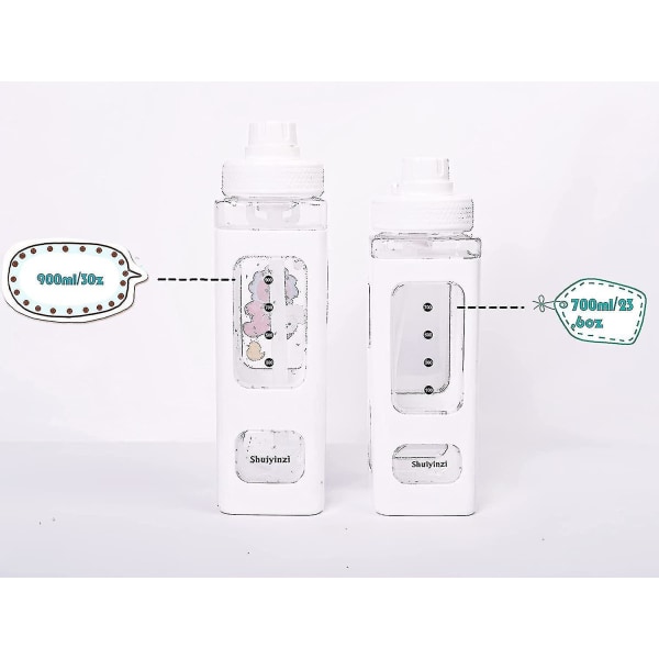 Stor Kawaii vandflaske med sugerør og mærkat Kawaii stor kvindelig vandflaske (hvid, 700 ml/23,6