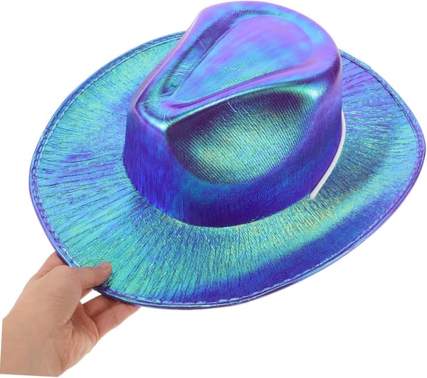 Iriserende cowboyhat til fest, glitrende fancy cowboyhat til karneval, lilla iriserende til Halloween