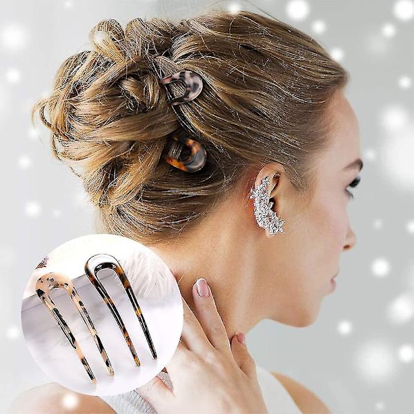 Leopard Print U-formet Hårnål Fransk Stil Hårpind Prong Up Do Chignon Pins Hårgaffel Hårtilbehør Til Kvinder Piger (4stk, Beige + Rødlig