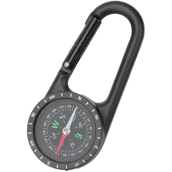 Kompass, bærbar karabinkrok av sinklegering kompass med gradert ring utendørs navigasjonsverktøy (2 stk, svart)
