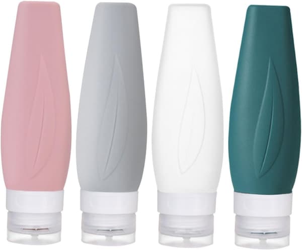 Resesilikonflaskor Set 4st 90ml Små Påfyllningsbara Lotionbehållare med Förvaringsväska