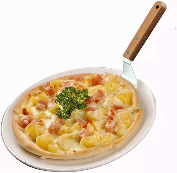 Rund pizzaspade i rustfritt stål Den rustfrie stålkake-spaden er ideell for å løfte og