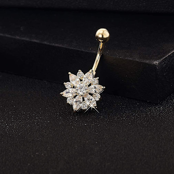 Blommig Navelring - Kirurgiskt Stål Vibrerande Rhinestone Blom Navelringar Pläterade I 18k Guld