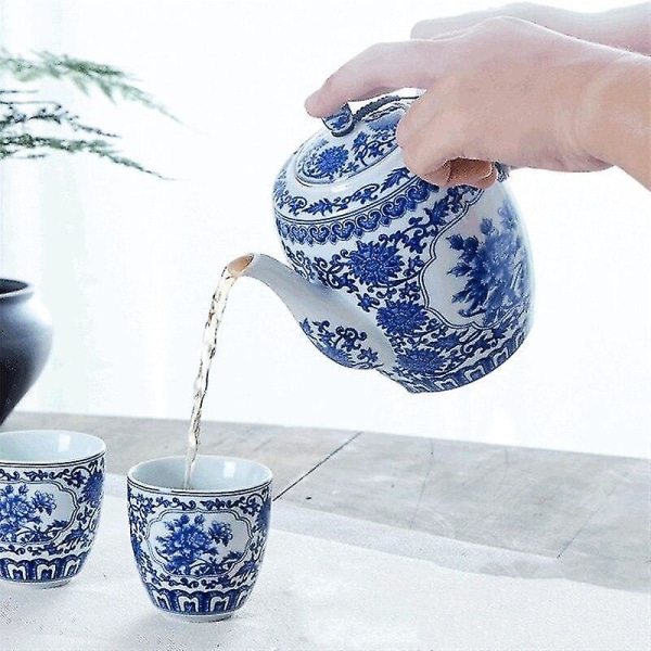 Blå og Hvid Porcelæn Glaseret Tekande Tekopper Rustfri