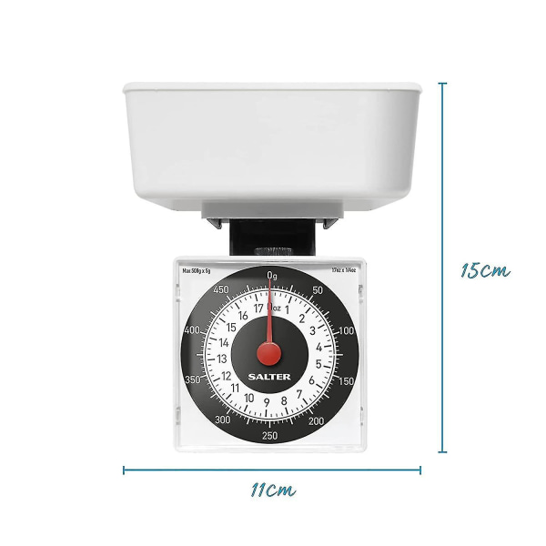 Salter 022 Whdr Diettmekanisk kjøkkenvekt, liten/kompakt for reise, 500 g kapasitet, måler 5 g trinn, presis porsjonskontroll Matveiing