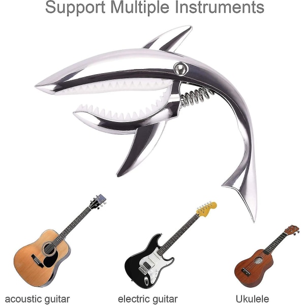 Sinkkiseoksesta valmistettu kitara Capo Shark Capo akustiselle ja sähkökitaralle (1 kpl, hopea)