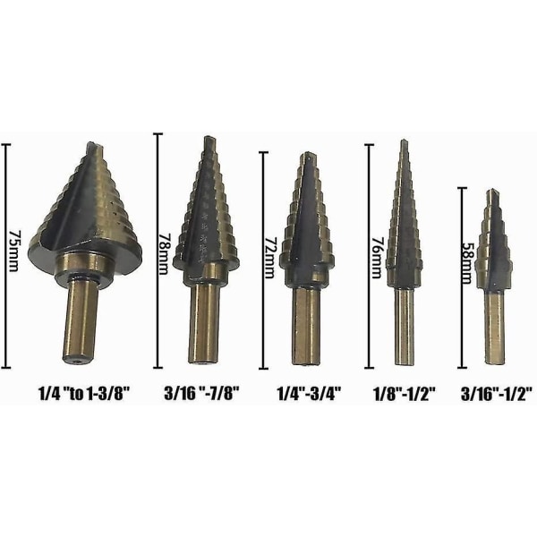 5 st HSS Stegborr Bits Kon Pagoda Borr Center Punch Hex