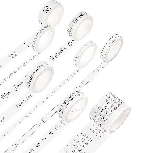 8 Rullar Kalender Washi Tejp Set Datum Dag Vecka Månad Nummer Kalender Washi Maskeringstejp Dekorativ F (tangling)-yuhao