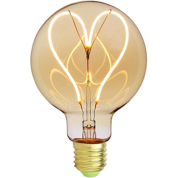 Klassisk Vintage Edison Lyspære G95 Hjertemønster Myk Led Filament Amber Glass 4w 220/240v E27 Sokkel