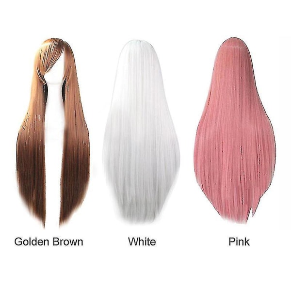 Lange lige cosplay-parykker Flerfarvede varmebestandige fuldelastiske hårparykker Festartikler Golden Brown