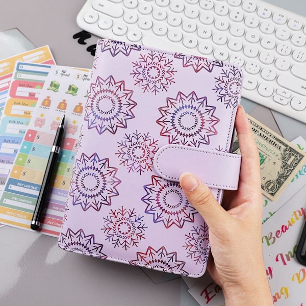 Budget Binder med Lynlåsekonvolutter, A6 Lommer Planlægger Kontanter Konvolutter Purple