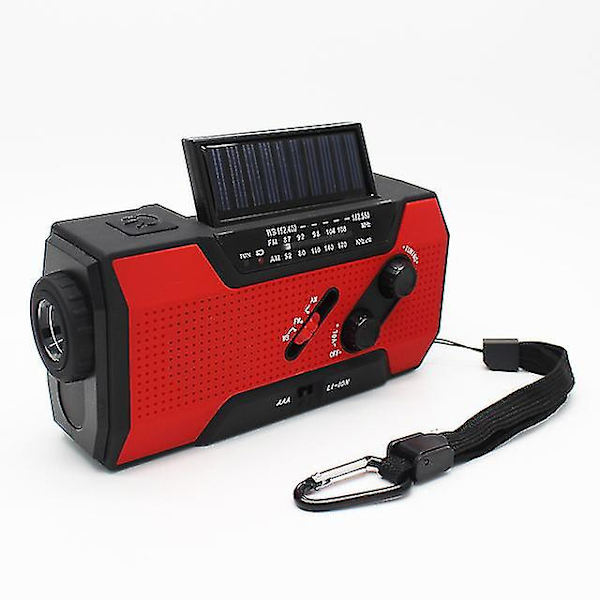 4000mAh Powerbank Multifunksjonell Bærbar Radio FM AMWB Håndsveiv Sol Dynamo Lommelykt SOS Nød Værrradiomottaker Red
