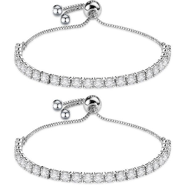 Armbånd i sterlingsølv for kvinner, S925 Tennis justerbart armbånd 2 stk. glitrende gave