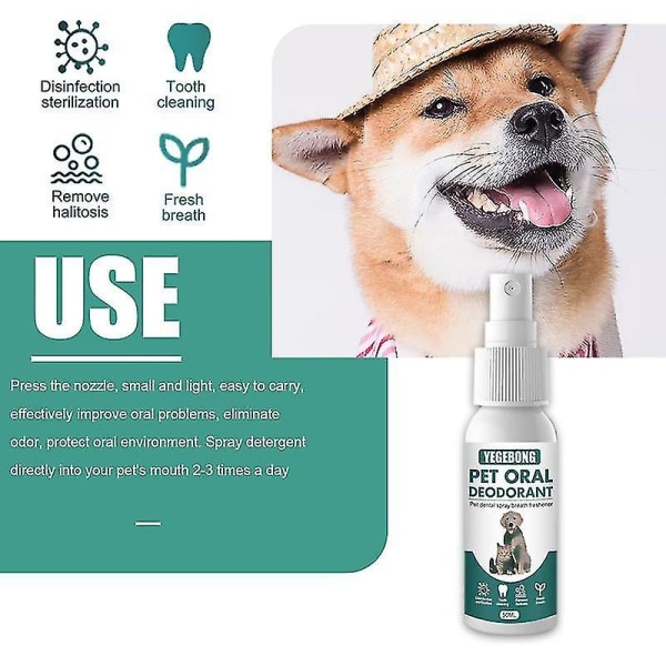 1 stk New Pet Oral Deodorant Hundeluftfrisker Tannrengjøringsspray Dårlig ånde Eliminator Oral Cavi