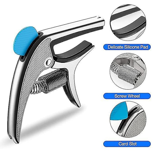 Guitar Capo med Justerbart Tryk Zink Metal Klemme Pick Holder
