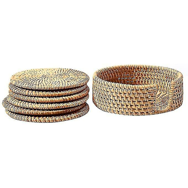 Rattan-pöytäliinat Kudotut Aluslautasen Aluslautasen Sarja 6 Pyöreä Ruskea