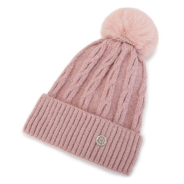 Damer Kabelstrikket Vintervarm Hjelmhue Strikket Termisk Pom Pom Beanie Hat 1stk Pink