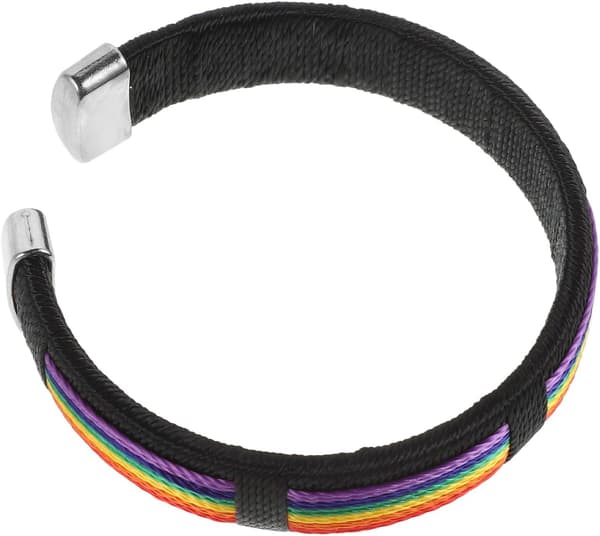 Regnbue Polyester Manchetarmbånd til Kvinder, Åbent Justerbart Regnbue Armbånd
