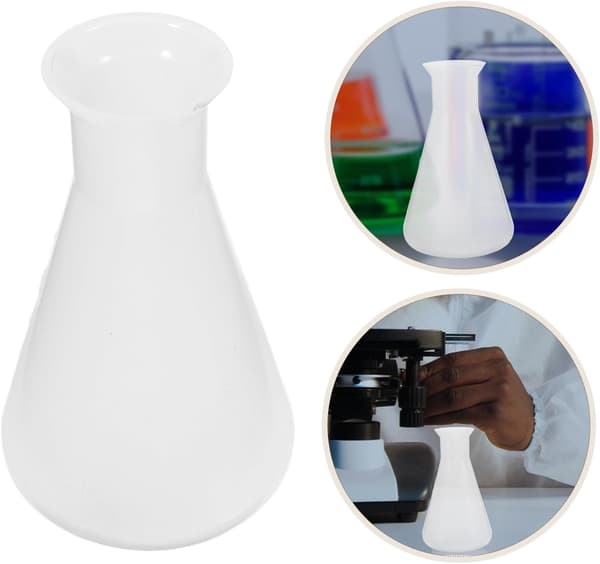 2 kpl muovisia laboratorion erlenmeyerpulloja, 250 ml tilavuus kussakin, valkoinen väri